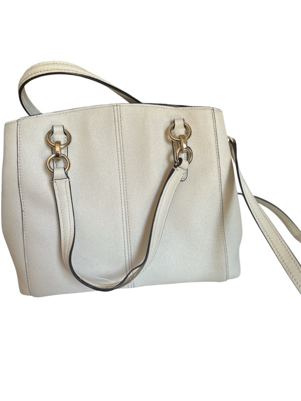 Coach Cream Pebbled Leather Satchel /Crossbody with Gold Hardware - Picture 3 of 6